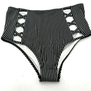 SHADE & SHORE‎ | NEW Small Caged High Waist Bikini Bottom Black White Stripe